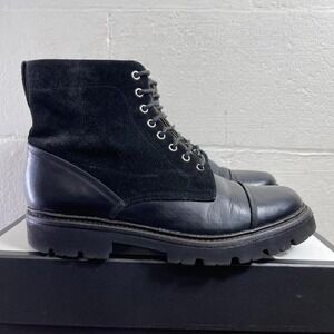 Grenson Meg Combat Boots 112473 Cap Toe Black Leather Men's 7.5 UK/8.5 US